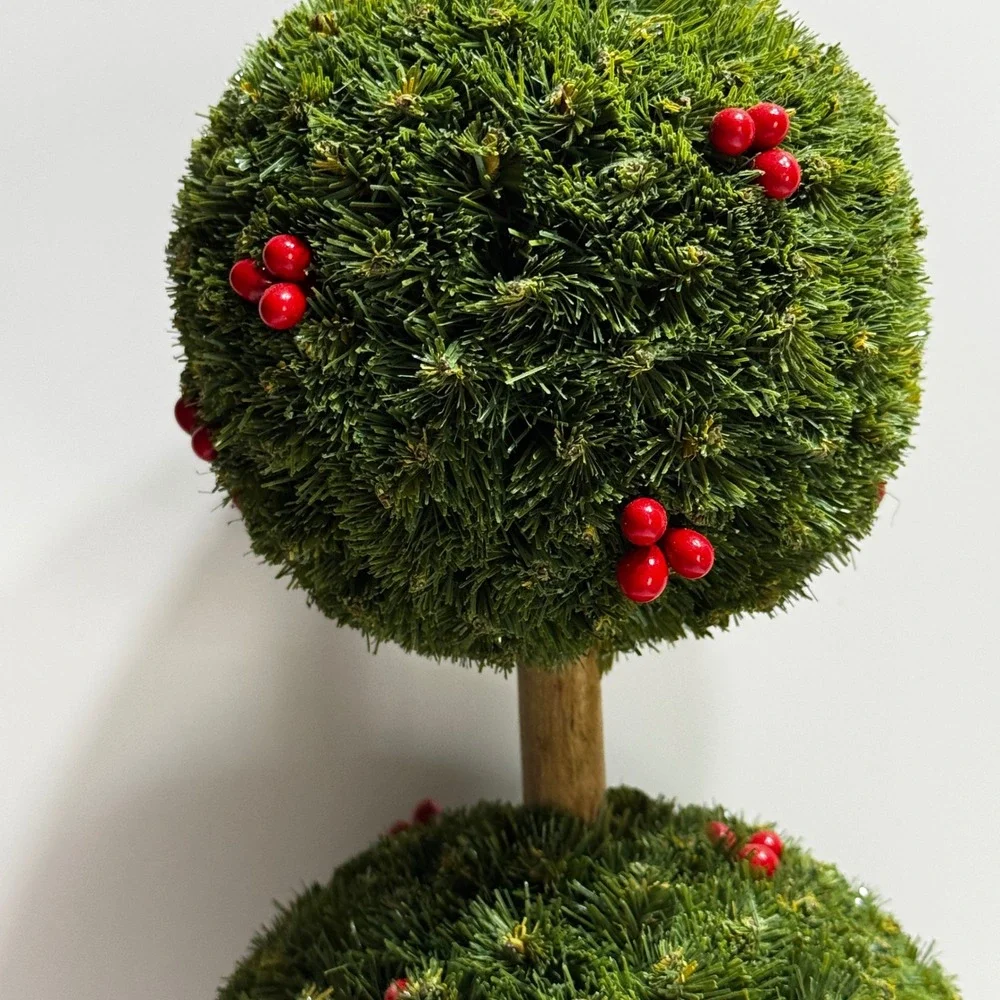 Lot 2 Artificial Double Ball Topiary Trees Berries Gold Red 19